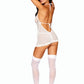 Dreamgirl Mixed Pattern Mesh and Scalloped Edge Lace Garter Slip and G-string Set White Size OS