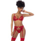 Mapale Red 3 Pc Set w/ Bralette, Garter Belt and Thong Size S/M or L/XL