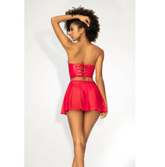 Mapale 2 Pc Red Vinyl Bustier and Thong Red Size S/M/L