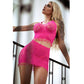 Killer Legs Eyelash Lace 3 Pc Crop, Skirt and Thong Fuscia Size OS