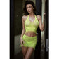 Killer Legs Eyelash Lace 3 Pc Crop, Skirt and Thong Neon Yellow Size OS