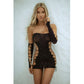 Killer Legs Strappy Cut-Out Mini Dress With Sleeves 2 Pc Set Black Sparkle Black Size OS