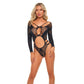 Pink Lipstick Butterfly Net Bodysuit Black Size OS