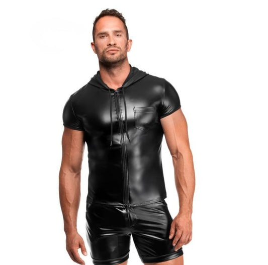 Noir Mens Wetlook Vexen Hooded T Shirt Size S/M/L/XL
