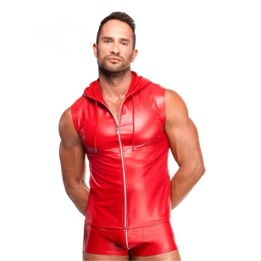 Noir Mens Wetlook Red Ignite Hooded Vest Size S/M/L/XL