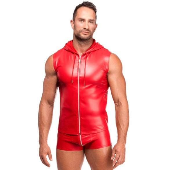 Noir Mens Wetlook Red Ignite Hooded Vest Size S/M/L/XL