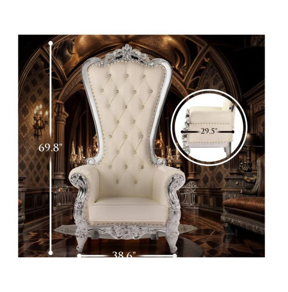 Domina Throne Chair Silver Frame Cream Cushion