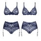 Obsessive Lingerie Nightly Blue Bra Panty Garter 3 Pc Size XS/S or M/L