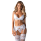 Obsessive Lingerie Celeste Lace Bra Panty Garter 3 Pc Set White Size S/M or L/XL