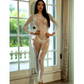 Killer Legs Straight Neck Lace Fishnet Full Bodystocking White Size OS