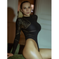 Killer Legs Heart Stopper High Cut Bodysuit Black Size OS