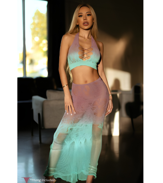 Killer Legs Tropical Tease Top Skirt 3 Pc Set Ombre Size OS