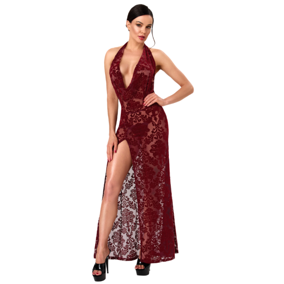 Noir Masquerade Lace Gown Dress Burgundy Size XS/S/M
