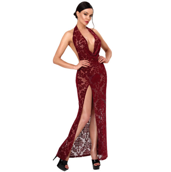 Noir Masquerade Lace Gown Dress Burgundy Size XS/S/M
