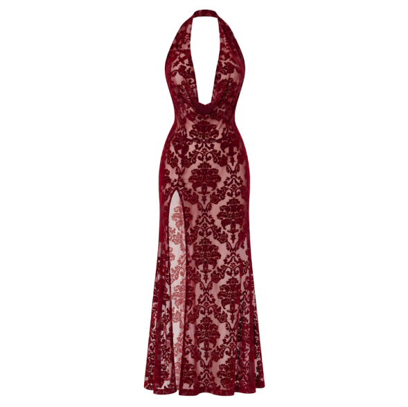 Noir Masquerade Lace Gown Dress Burgundy Size XS/S/M