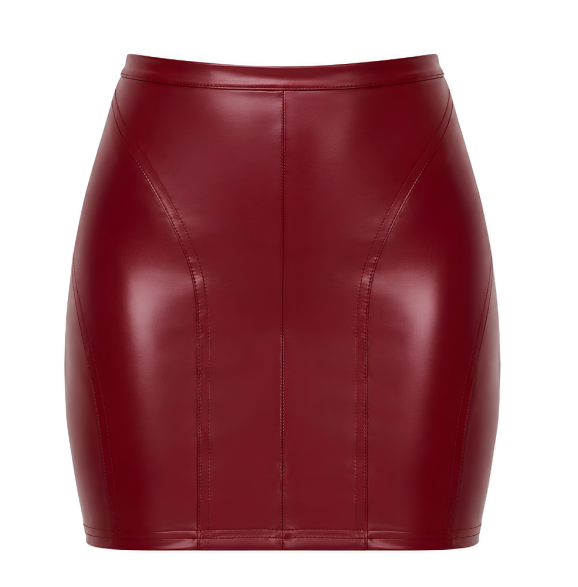 Noir Bordeaux Affair Wet Look Mini Skirt Burgundy Size XS/S/M