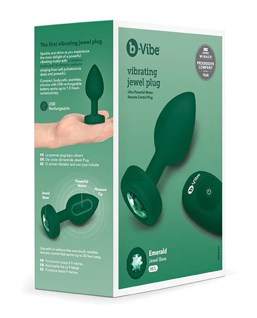 COTR | B-Vibe Vibrating Jewel Plug M/L Green with Emerald Jewel and Remote