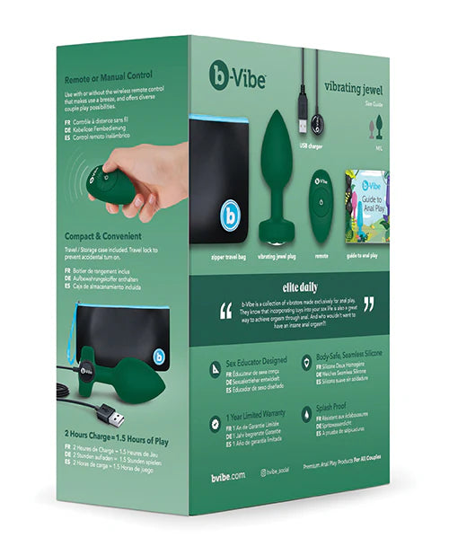 COTR | B-Vibe Vibrating Jewel Plug M/L Green with Emerald Jewel and Remote