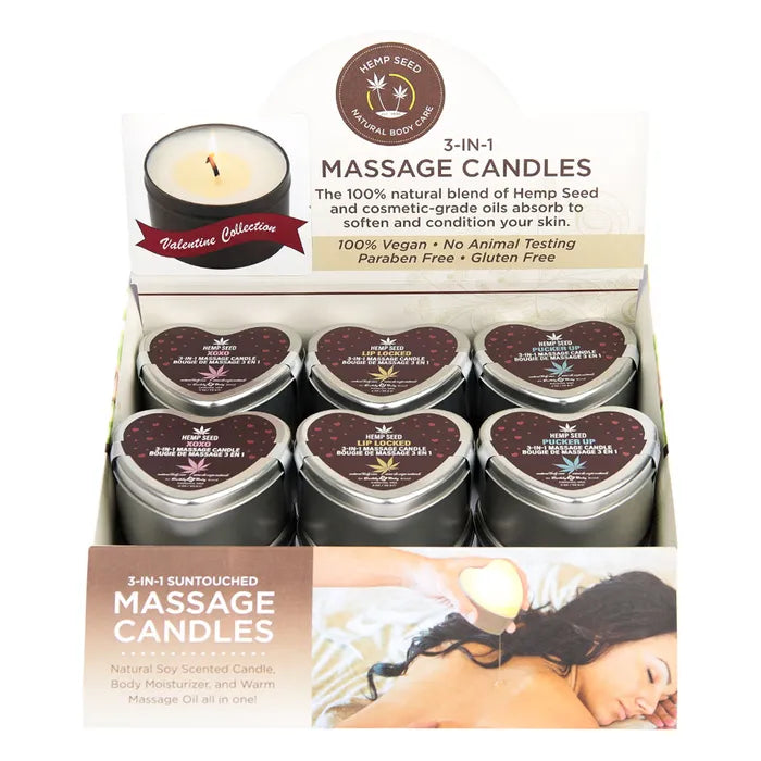 Earthly Body Hemp Seed Lovers Heart Candle Display - Counter Display of 12 and Tester