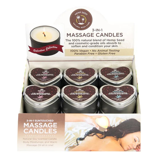 Earthly Body Hemp Seed Lovers Heart Candle Display - Counter Display of 12 and Tester