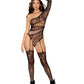 Dreamgirl Asymmetrical Lace Teddy Bodystocking With Attached Lace Stockings Black Size OS