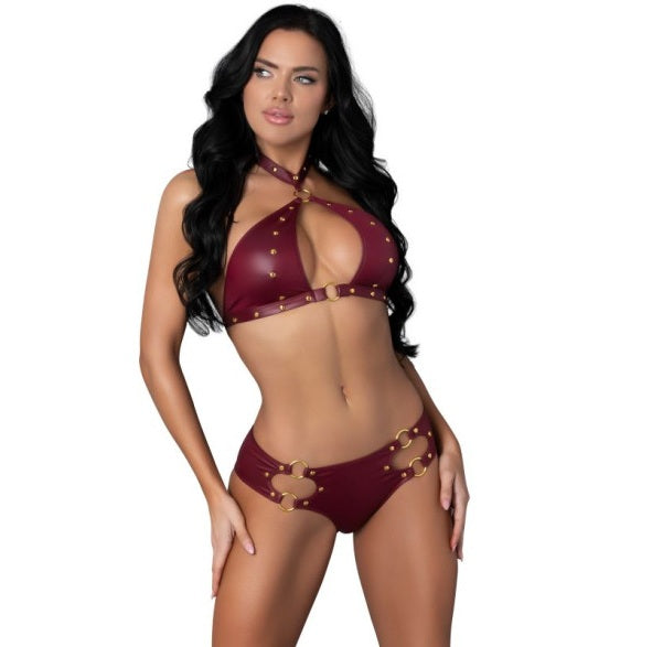 Magic Silk Exposed Juno Burgundy Jewel Two Piece Set - Size S/M or L/XL