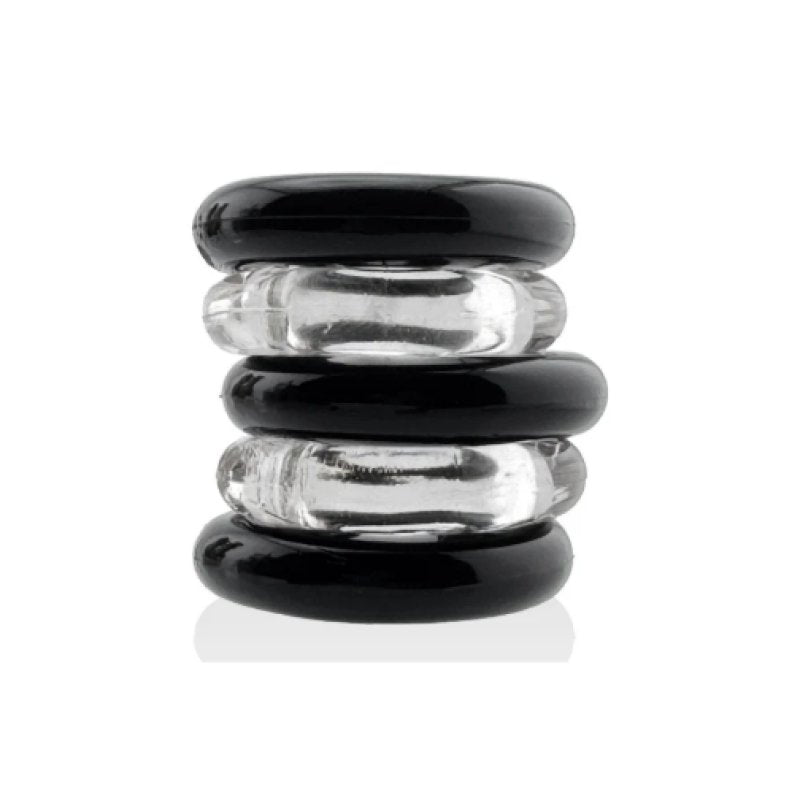Hunkyjunk Jacker 5-stack Five-pack Tube Super-strong Cockrings Clear/Black