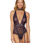 Dreamgirl Stretch Lace Garter Teddy with Sequined Animal Print Trim Details Nocturnal Size OS