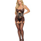 Dreamgirl Leopard Garter Slip & G-String Diamond Black Size OS