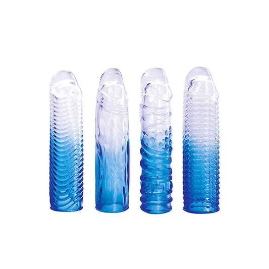 Adam & Eve SAPPHIRE Sleeve Set - Blue Clear Penis Sleeve Set - Set of 4