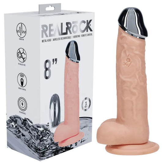 Shots Toys | REALROCK 8" Vibrating Dildo with Metal Head and Wireless Remote - Flesh