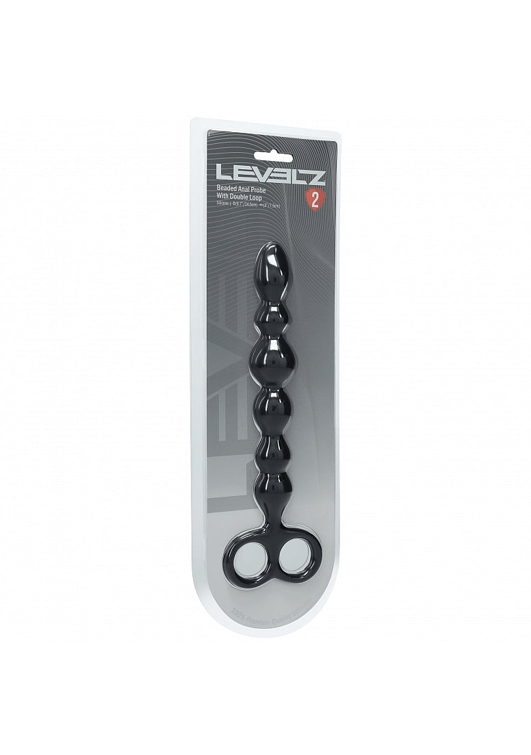 Shots Toys | LEVELZ - Beaded Snake Silicone Anal Probe with Double Loop - Black