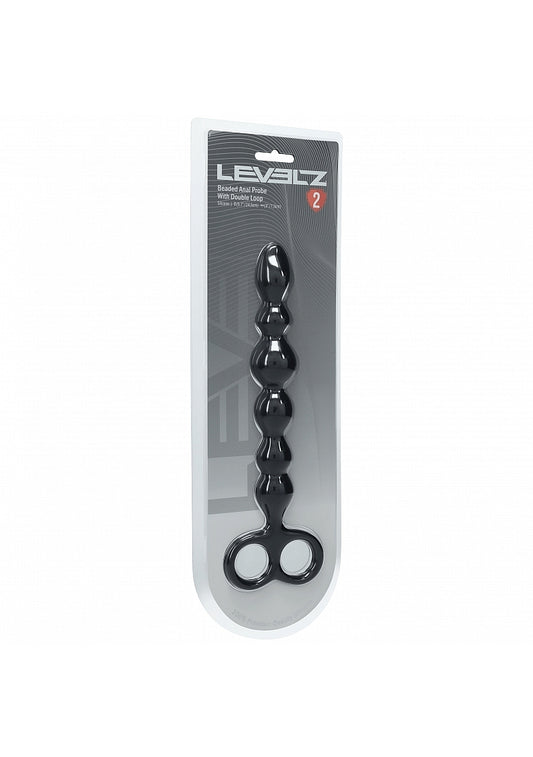 Shots Toys | LEVELZ - Beaded Snake Silicone Anal Probe with Double Loop - Black