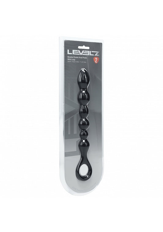 Shots Toys | LEVELZ - Beaded Snake Silicone Anal Probe with Loop - Black