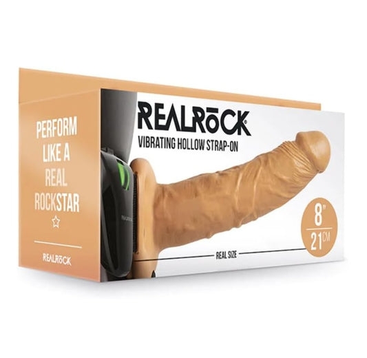 Shots Toys | REALROCK Vibrating Hollow Strap-On - 8" / 20.5cm Tan