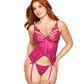Dreamgirl Floral Lace and Mesh Bustier and G-string Set Beet Size OS