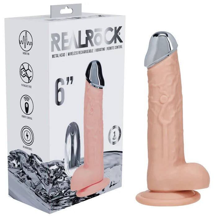Shots Toys | REALROCK 6" Vibrating Dildo with Metal Head and Wireless Remote - Flesh