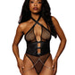 Dreamgirl Fetish Fishnet and Faux-Leather Harness Set Black Size OS