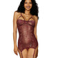 Dreamgirl Gold Foiled Stretch Lace and Mesh Garter Slip Burgundy Gold Size OS