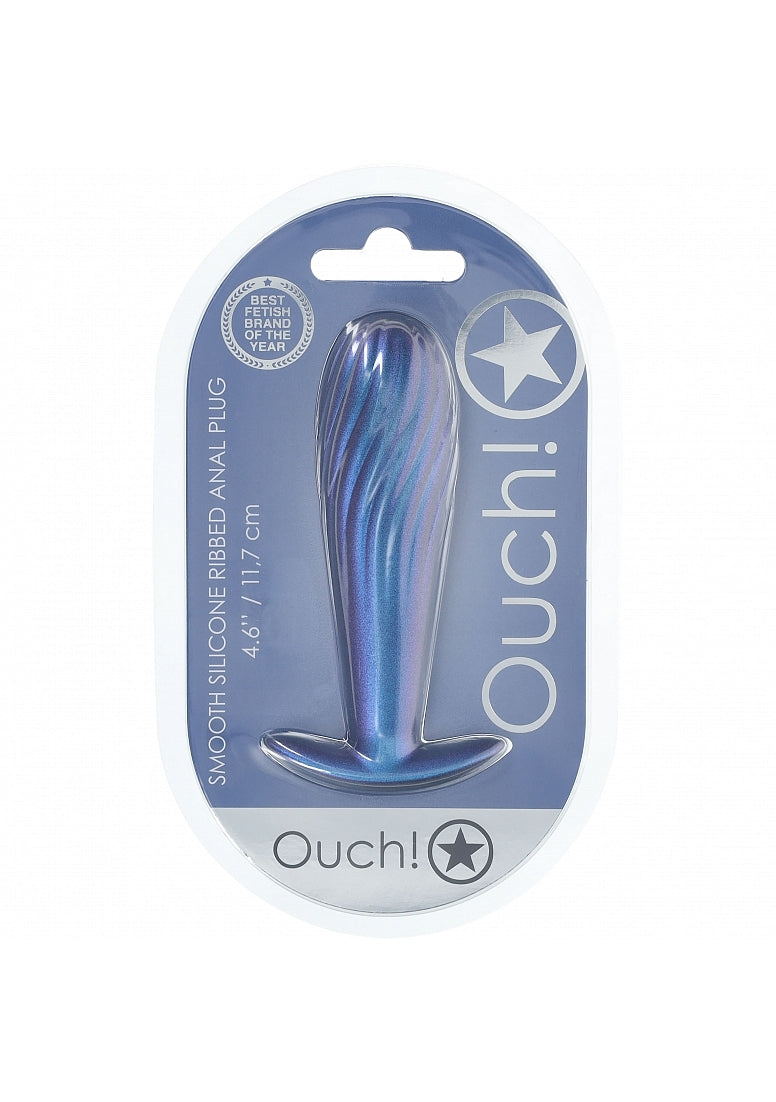 Shots Toys | Ouch! - Ribbed Anal Plug - Silicone - Metallic Blue