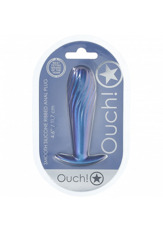 Shots Toys | Ouch! - Ribbed Anal Plug - Silicone - Metallic Blue