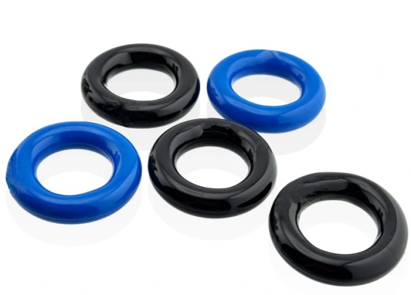 Hunkyjunk Jacker 5-stack Five-pack Tube Super-strong Cockrings Blue/Black