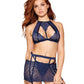 Dreamgirl Geo Lace and Mesh Bralette, Garter Skirt, and G-string Set Hydrangea Size OS