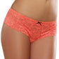 Dreamgirl Satin Bow Crotchless Boyshort Coral - Size S/M/L