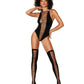 Dreamgirl Women's Opaque Seamless Criss-Cross Teddy and Matching Stockings Set Black Size OS