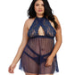 Dreamgirl Plus Size Stretch Lace and Mesh Babydoll with Matching Panty Size Queen