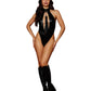 Dreamgirl Stretch Faux-Leather Halter Teddy with Studded Collar & Flogger Accessory Black Size OS