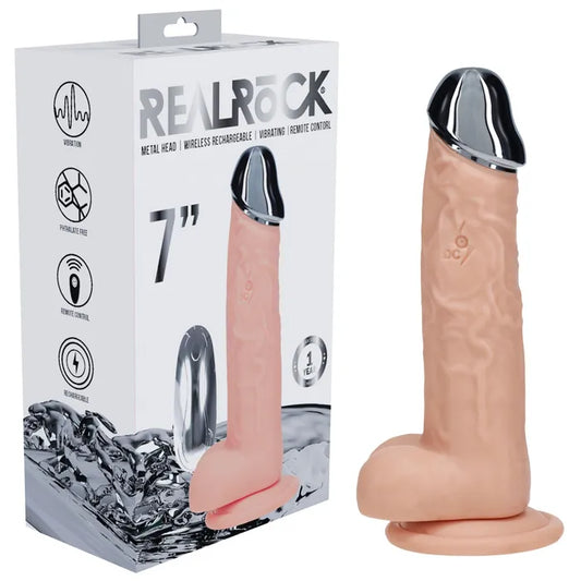 Shots Toys | REALROCK 7" Vibrating Dildo with Metal Head and Wireless Remote - Flesh