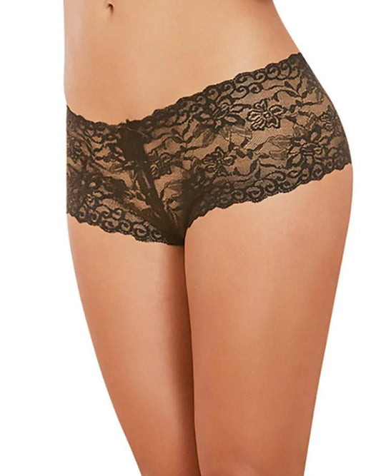 Dreamgirl Lace-Up Back Crotchless Boyshorts Black Size S
