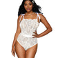 Dreamgirl Eyelash Lace, Stretch Lace And Stretch Mesh Teddy White Size OS